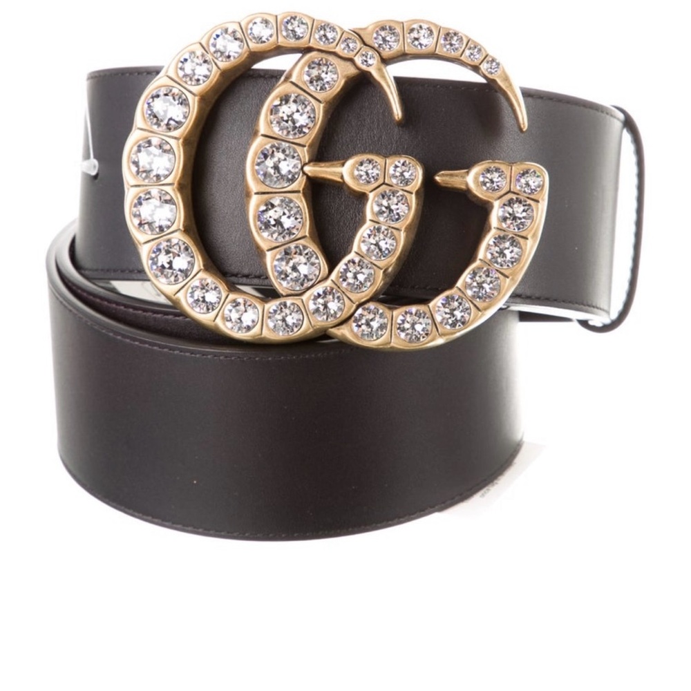 Gucci Crystal Double G Buckle Leather Belt